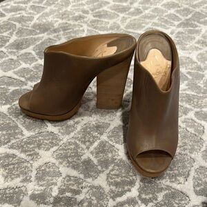 Christian Louboutin Tan Peep-Toe Mules